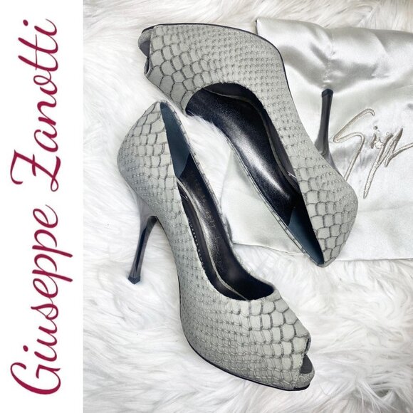 GIUSEPPE ZANOTTI Sloane Snake Print Peep Toe Stiletto Platform Heels Gray, 36 - Picture 3 of 10